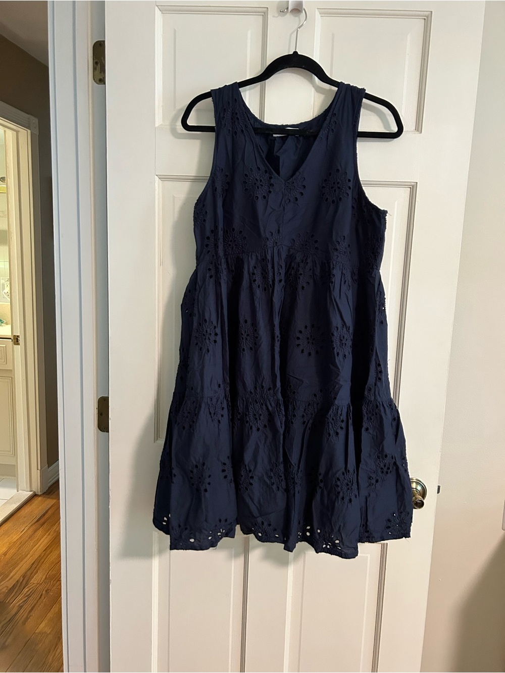Sonoma Navy Eyelet Tiered Sleeveless Mini Dress